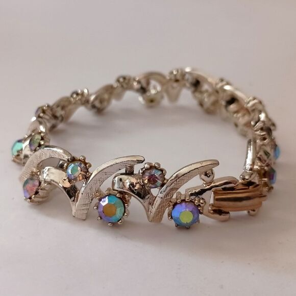 Vintage Aurora Borealis Rhinestone Bracelet Unsigned Arthur Pepper Mode Art MCM. - Picture 7 of 16
